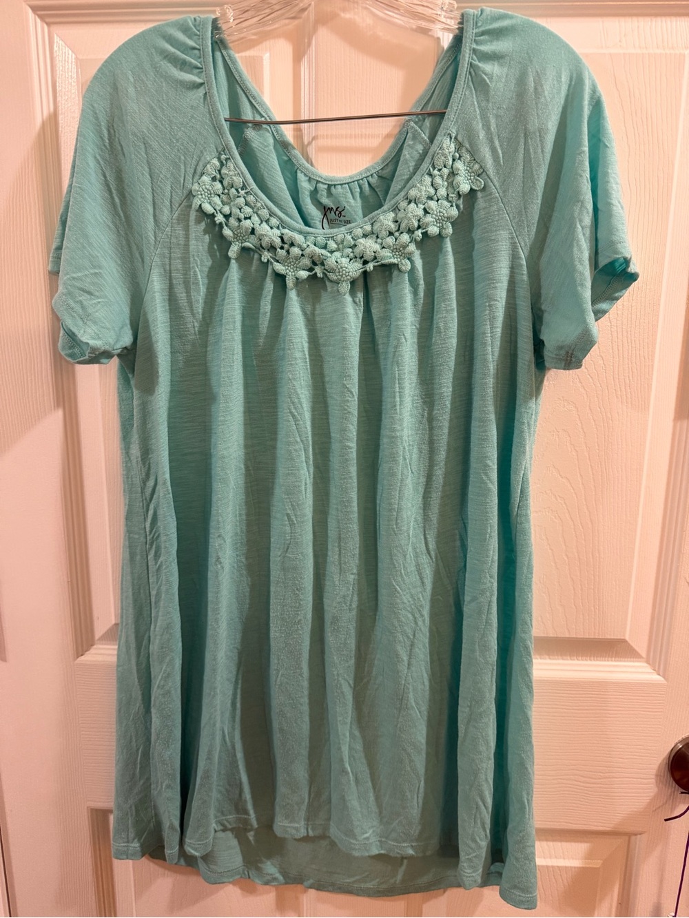 Just My Size Mint Scoop Neck Tunic with Crochet Pom Trim
